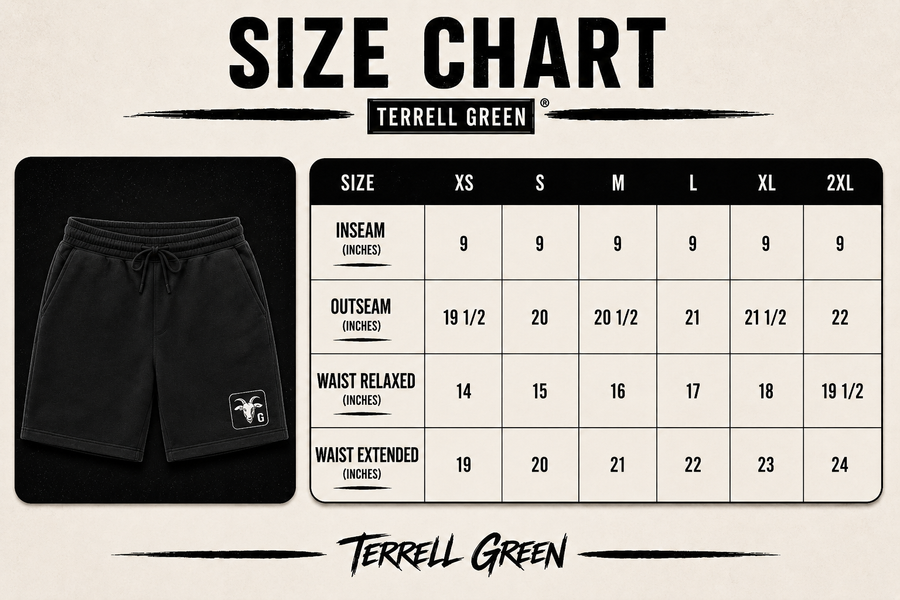 TG GOAT Shorts size chart
