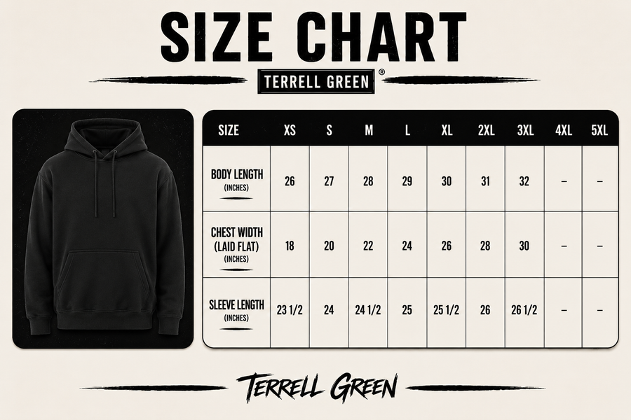 BRUH Hoodie size chart